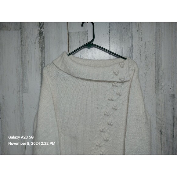 Garnet Hill Women's Small Lambswool  Angora Blend Sweater Cream - Picture 3 of 5